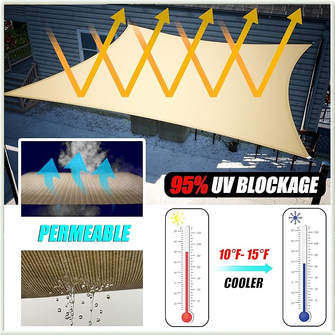Amgo Custom Size 8' x 20' Brown Rectangle Square Sun Shade Sail UPF50+ AGTAPR1620, Order to Make Canopy Awning, 95% UV Blockage, Water & Air Permeable, Commercial and Residential (We Customize)