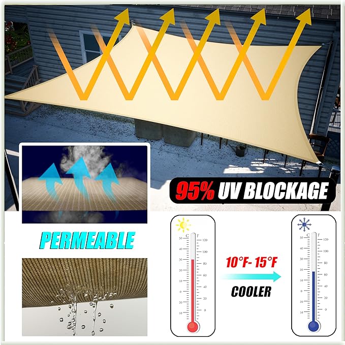 Amgo Custom Size 8' x 16' Red Rectangle Square Sun Shade Sail UPF50+ AGTAPR1620, Order to Make Canopy Awning, 95% UV Blockage, Water & Air Permeable, Commercial and Residential (We Customize)