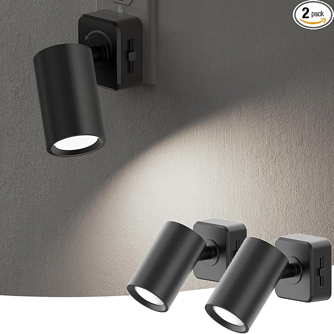 Briignite Night Lights Plug into Wall, 320° Rotating Night Light Plug in, 2Pack, Dusk to Dawn Sensor, 1W Dimmable Led nightlight Daylight White Spot Light for Bedroom, Kids Room, Bathroom