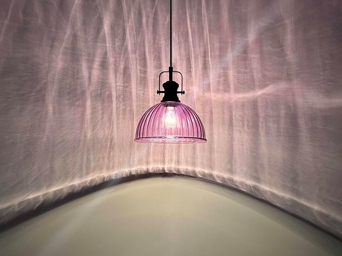 Leading Lighting 1 Light Pendant Light Hanging Modern Farmhouse Indoor Fixture 10" Purple Textured Glass Black Finish Dinning Over Sink Kitchen Island