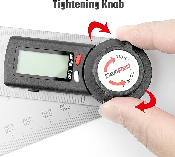 GemRed 82305 Digital Angle Finder Protractor-Stainless steel (white&red button)