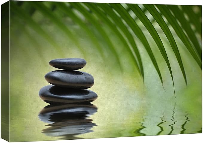 wall26 Canvas Print Wall Art Black Rocks on Seren Green Tropical Lake Floral Nature Photography Realism Bohemian Scenic Relax/Calm Cool for Living Room, Bedroom, Office - 32"x48"