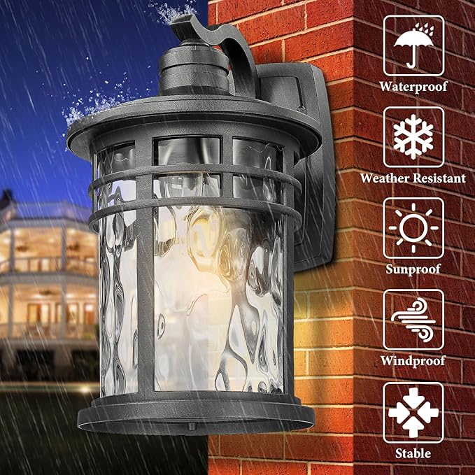 Darkaway Large Outdoor Porch Lights Wall Mount, 15inch Outside Light Fixtures Sconces Wall Lighting with Water Ripple Glass Waterproof Exterior Lights for Patio Yard House Hallway Doorway Garage