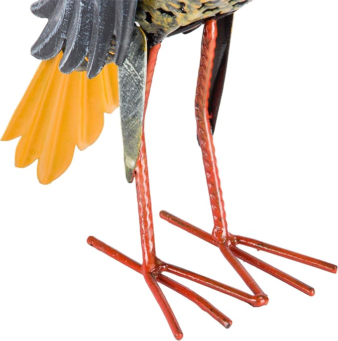 Alpine Corporation 12" Tall Outdoor Metal Wide-Eyed Bird Standing Yard Statue Decoration, Multicolor