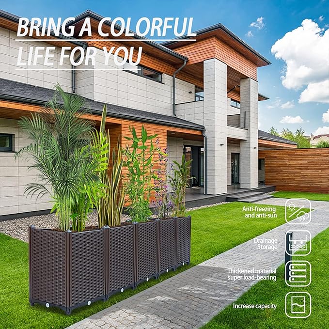 Raised Garden Beds Outdoor for Vegetables, Flowers, Herbs, Garden Box with Drain Outlet, Heat and Frost Resistance Planters
