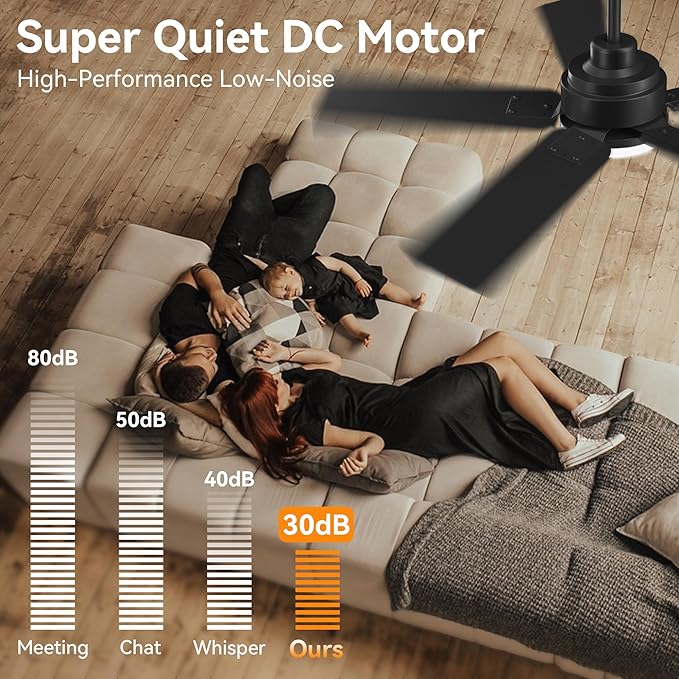 42Inch Smart Ceiling Fan with Lights Remote,APP&Voice Alexa WIFI Controled,Quiet Reversible DC Motor,Dimmable LED,Indoor Outdoor,Small Modern Ceiling Fan,for Bedroom Patio Porch,Black&Walnut