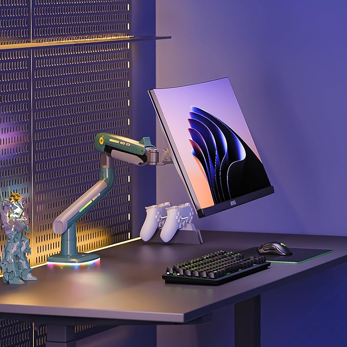 NB Gaming Monitor Arm or for 32 to 60 Inches Screen, Load up to 20 kg, VESA 75/100, RGB-Light, Heavy Duty, Multi Angle Adjustable, Premium Aluminum, Green
