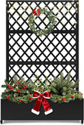 FENCY Metal Planter Box with Diamond Lattice Trellis Planter Box for Climbing Plants/Vines, Galvanized Raised Garden Bed On Wheels, Garden Bed with Trellis(73"x47" Black)