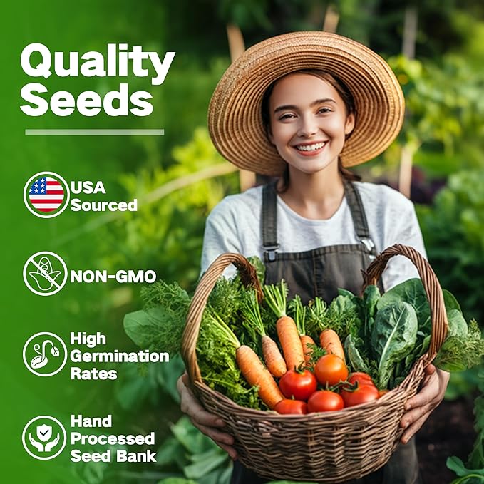 Lush&Dew Year-Round USDA Zone 9 Seed Bank, Gift for Mom Dad, 32 Varieties Non-GMO Heirloom Seeds of Vegetables Herbs, Gardening Gifts for Women Men, Survival Seed Kit for Raised Garden Bed Greenhouse