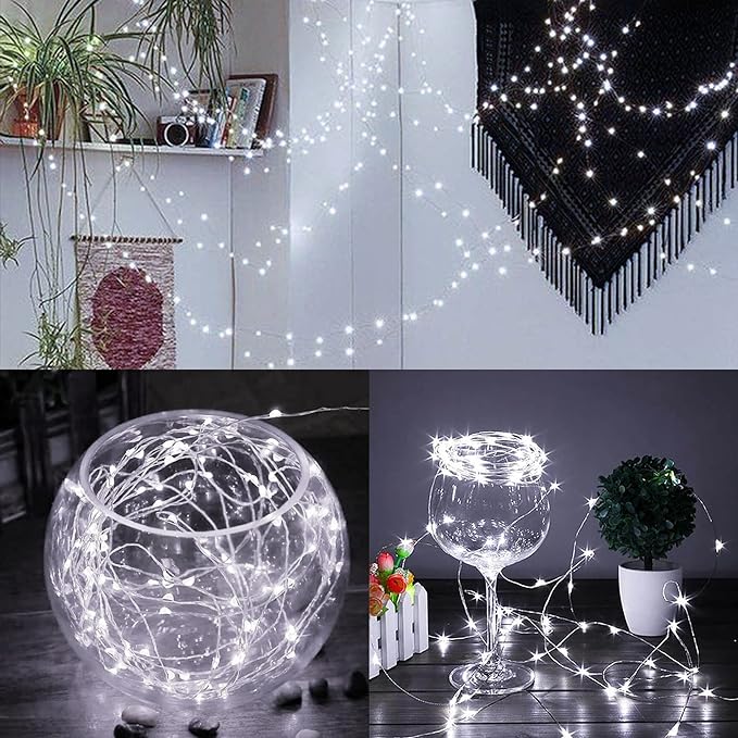 WATERGLIDE 24 Pack Fairy Lights Battery Operated (Included), 7 ft 20 LED Mini String Lights, Waterproof Silver Wire Firefly Starry Lights for DIY Wedding Christmas Party Mason Jars Decor, Cool White