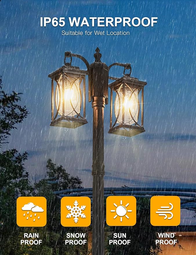 Dusk to Dawn Outdoor Lamp Post Light Modern 2-Head Street Pole Light Fixtures with Outlet, Waterproof Black Outside Street Light Electric Lantern for Backyard, Garden Patio Driveway