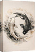 wall26 Canvas Print Wall Art Yin Yang Koi Fish Circle Minimal Asian Inspired Photography Realism Rustic Colorful Multicolor for Living Room, Bedroom, Bathroom - 12"x18"