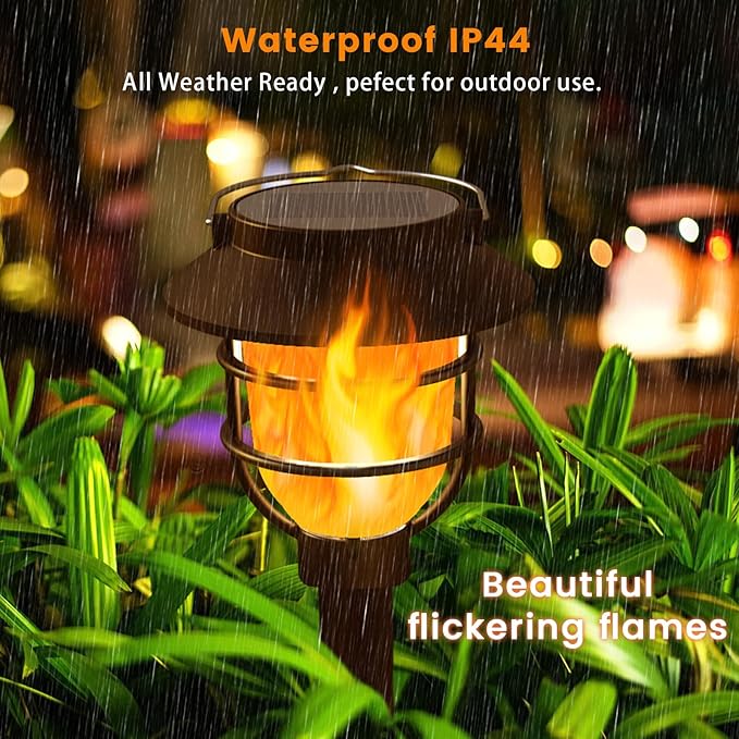 10 Pack Solar Pathway Lights Outdoor - Bright Solar Powered Garden Lights with Flickering Flame, Auto On/Off Waterproof Path Lights Decorative, Landscape Lighting for Yard Patio Walkway Driveway