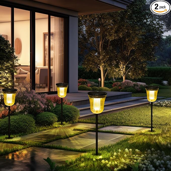 Solar Pathway Lights Super Bright 200 lumens with 2-in-1 Warm White and Daylight Modes, Solar Lights Outdoor Waterproof for Yard, Path, Sidewalk, Driveway or Walk Way Light(2 Pack)