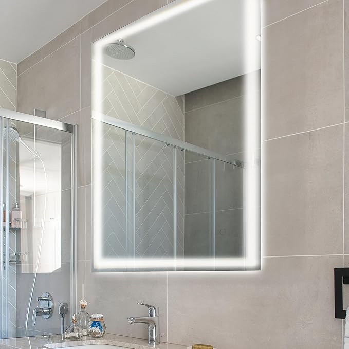 JONATHAN Y MIR100A-2836 Pax 28 in. W x 36 in. H Large Rectangular Frameless Antifog Front/Back-Lit Wall Bathroom Vanity Mirror with Smart Touch