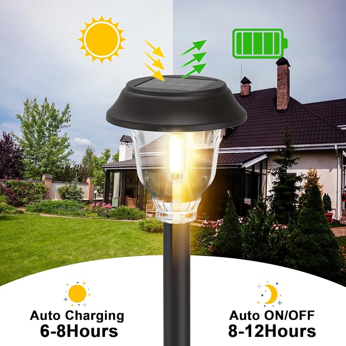 Solar Lights Outdoor Waterproof, 6 Pack Metal Glass Solar Pathway Lights Outdoor, Bright LED Outdoor Solar Lights for Yard Garden Path Walkway