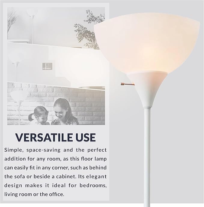 Newhouse Lighting NHFL-JO-WH Joey 71-inch Modern Standing, Torchiere Floor Lamp for Bedrooms, Living Room | Durable Floor Lamp for Home, Office, Reading (White)