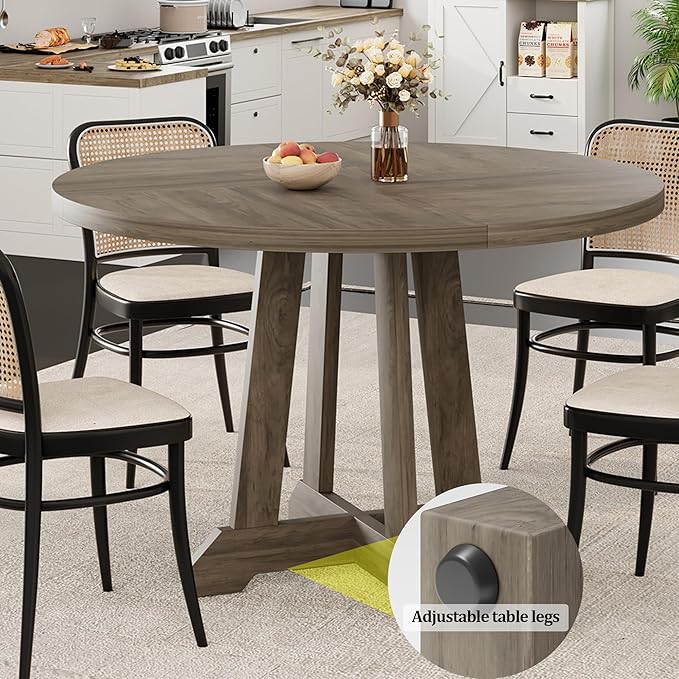 GarveeHome Round Dining Table for 4,Kitchen Dining Room Circle Dinner Pedestal Table,Space Saving Wood Kitchen & Dining Room Furniture,47-inch Diameter