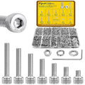 1260pcs M2 Screw Assortment kit, M2*4mm/6mm/8mm/10mm/12mm/16mm/20mm 304 Stainless Steel Hex Socket Head Cap Screw Bolts Nuts Flat & Lock Washer Set