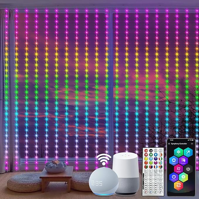 ZAIYW WiFi Smart RGB Color Changing Curtain Lights - 600 LED, Compatible with Alexa, App Control, Music Sync, Plug in for Christmas Wedding Outdoor Decor