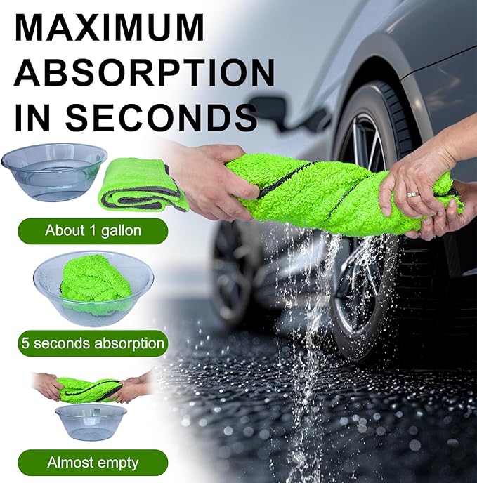 2 Pack XL Car Drying Towel – 1300GSM Ultra Absorbent Microfiber, 24"x36" Large Size, Twisted Loop, Lint-Free & Streak-Free for Auto Detailing, Car, SUV, Truck (Gray-Green)