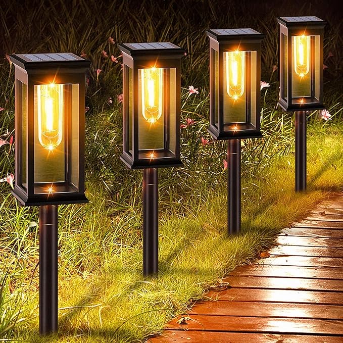 Amzxart 8 Pack Solar Pathway Lights Waterproof, Solar Outdoor Lights,Auto-on/Off Pathway Light Solar Powered for Garden Lawn Patio Decoration
