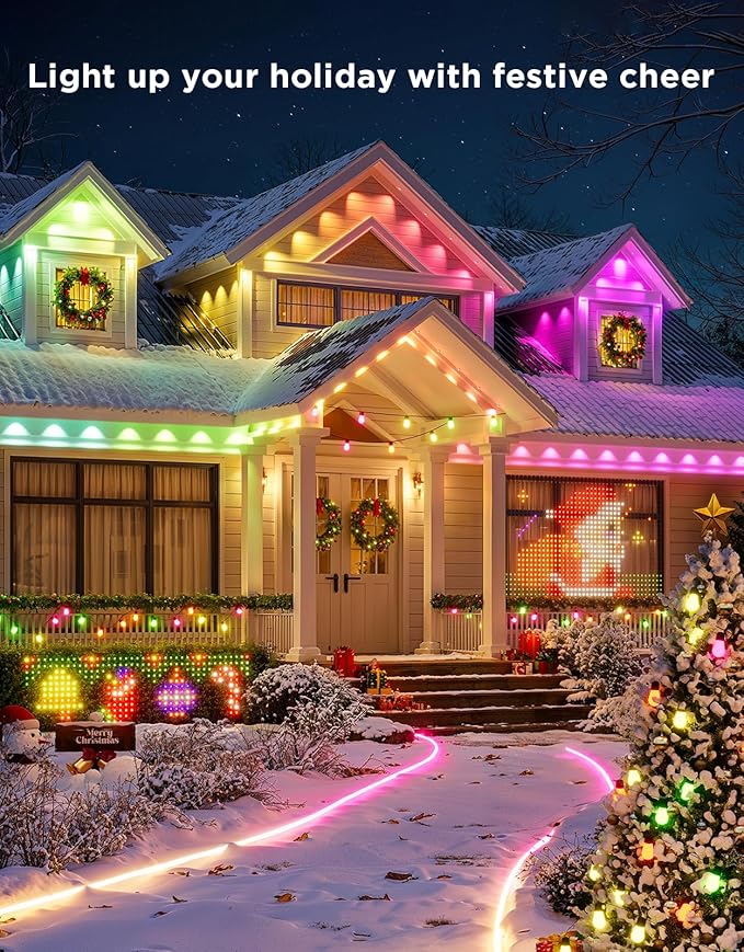 Govee Permanent Outdoor Lights 2, 100ft RGBIC Outdoor Lights with 72 LED Lights, IP67 Waterproof, 100 Scene Modes with 40lm White for Outdoor Decorations, Works with Alexa, Google Assistant, White