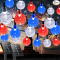 2-Pack Red White and Blue Crystal Globe Solar String Lights Outdoor, 64FT 100 LED Waterproof 4th of July Decorations, Solar Patriotic Lights 8 Lighting Modes for Memorial Day Independence Day Yard