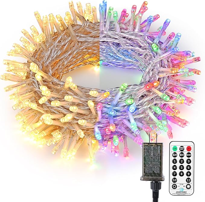 Brizled Christmas Lights, 65.67ft 200 LED Tree Lights Color Changing, 11-Function Warm White & Multicolor Christmas Light String, Connectable 29V Adapter Fairy Lighting with Remote for Xmas Tree Party