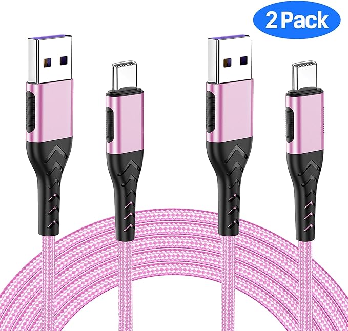 Durcord 2Pack 3ft USB A to USB C Cable, USB Type C Cord Cable for Android Phone Pad Laptop, Type C Charger Braided Compatible with iPhone 15 Pro/Plus/Max/Android/Phone/Pad-Rose Gold