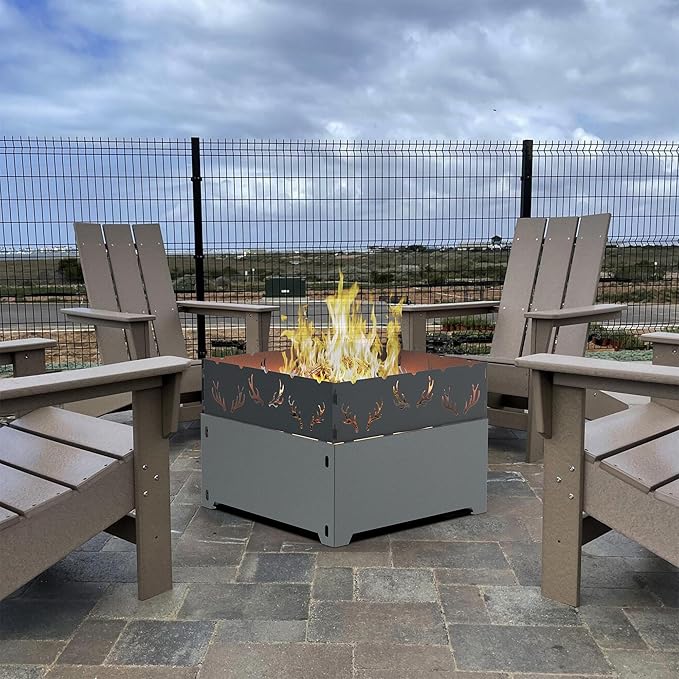 21.5 Inch Outdoor Wood Burning Fire Pit, Bonfire Grill for Patio and Backyard, Outdoor Portable Fireplace with Flame Panel - Flint Gray