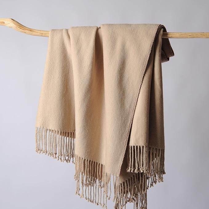 CUDDLE DREAMS Silk Throw Blanket with Hand-Knotted Fringe, Natural, Soft & Breathable (Taupe)