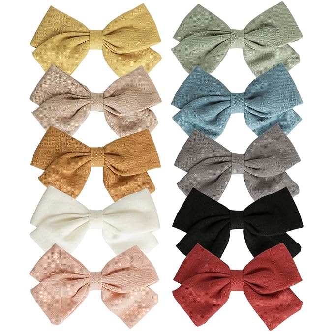 Baby Girl Hair Clips Bows Barrettes 10 Pack Fully Lined Alligator Clip 3.4 Inch Hair Accessories for Little Girls Toddler Kids Children