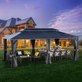 LeDoasis Nebula 12'x20' Hardtop Gazebo with Breathable Netting & Privacy Curtain, Permanent Outdoor Aluminum Patio Gazebo, Polycarbonate Double Roof Canopy, for Patio Lawn and Garden,Parties