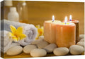 wall26 Canvas Print Wall Art Lit Spa Candle Trio with Stones & Yellow Blossoms Nature Wilderness Photography Realism Chic Scenic Relax/Calm Multicolor for Living Room, Bedroom, Office - 32"x48"
