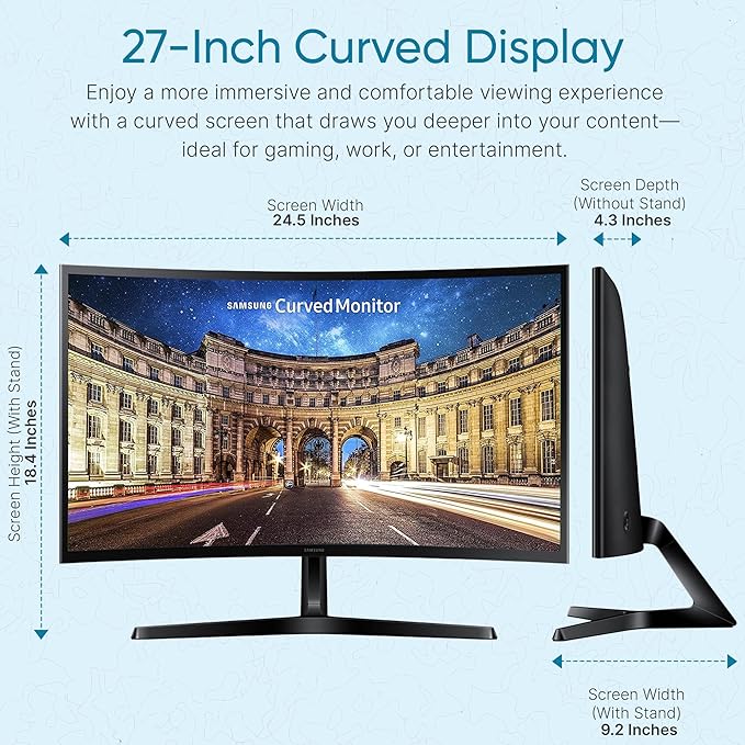Samsung S36GD 27" Curved Monitor – LCD FHD, 16:9, 1920x1080, HDMI, VGA, VESA, Eye Saver & Flicker-Free Tech – Boomph's Comprehensive Ultimate Performance Cloth Solution for Your Workspace