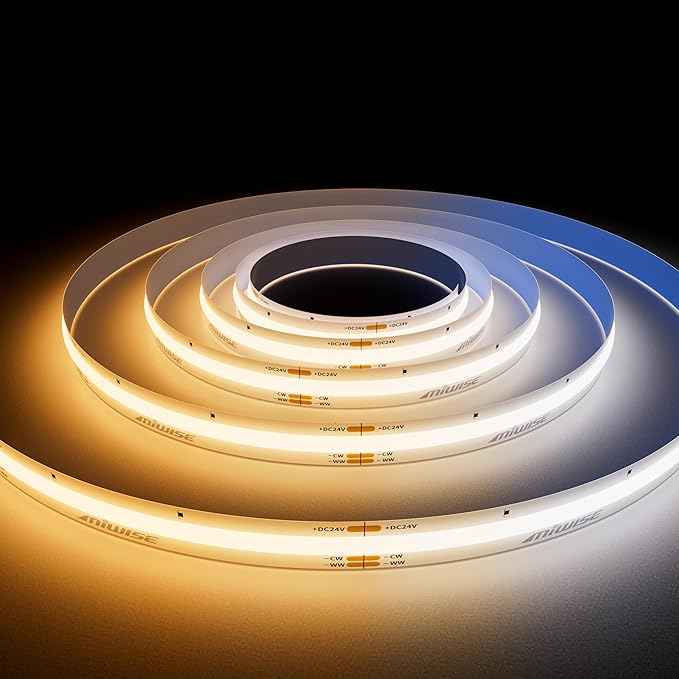 MIWISE CCT COB LED Strip Light Tunable White,32.8ft/10m Dimmable 2700K-6500K CRI90+ 24V LED Tape Light,for Under Cabinet Bedroom Kitchen DIY Lighting(Power Supply & Controller NOT Included)