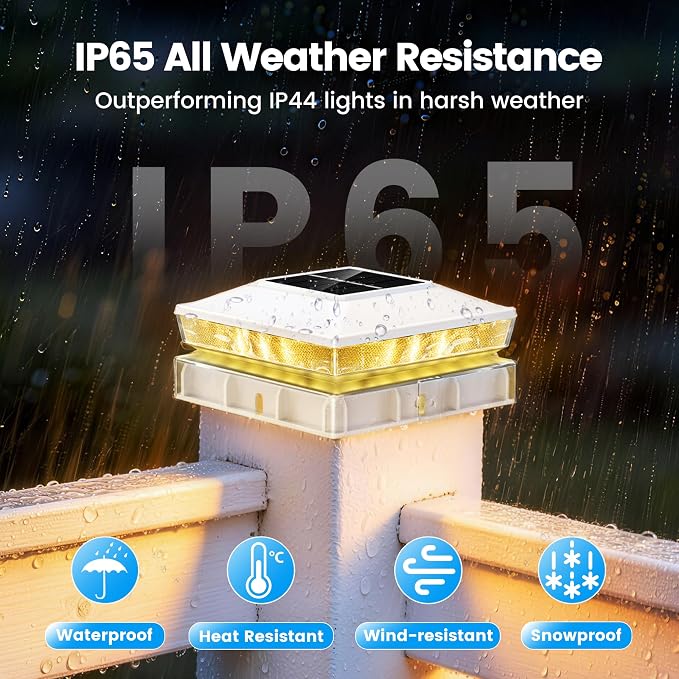 Solar Post Cap Lights 16 Pack, IP65 Waterproof Outdoor Fence Post Solar Lights for 3.5x3.5 & 4x4 Wood/Vinyl Posts, 10-12 Hours Upgraded Warm/Cool White Glow for Garden/Patio/Porch - White