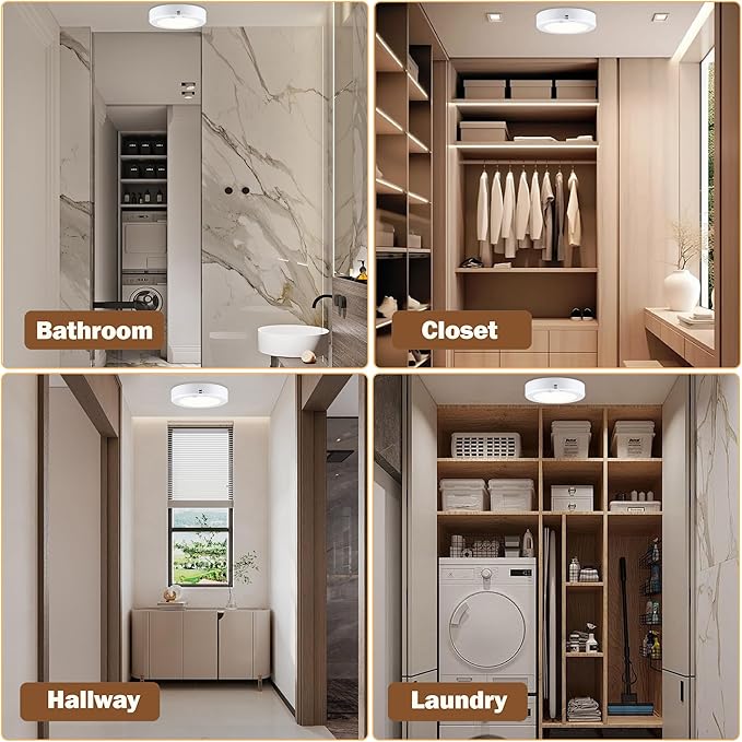 LIT-PaTH Battery Powered Motion Sensor LED Ceiling Lights, 6.1inch 5000K Battery Operated Flush Mount Light, 140 Lumens Wireless Ceiling Lamps for Closet Pantry Laundry, 1-Pack(Battery Not Included)
