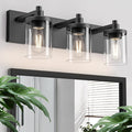 Bathroom Vanity Light, 3 Light Matte Black Vanity Light Fixture with Clear Glass Shade, 22 in Modern＆Farmhous Vanity Lights, Bathroom Light Fixtures Over Mirror for Bathrooms, Livingroom