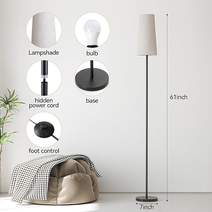SUNMORY Floor Lamps for Living Room/Bedroom/Office, Standing Lamp with LED Bulb, 3 Color Temperature Tall Lamp, Suitable for Modern/Boho/Farmhouse and Other Home Decor Styles, Black - 2 Pack