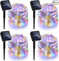 4 Pack Solar Fairy Lights 131.2Ft 400 LED, Twinkle Lights with 8 Modes, Waterproof Silver Wire String Lights for Garden Patio Party Weding Decorations (Multicolor)