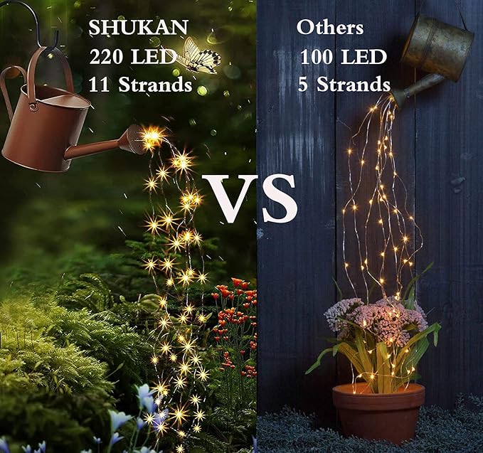 220 LED Solar Firefly Bunch Lights, 8 Flashing Modes, Fairy Copper Wire Waterproof String Lights, Decorative Vine Solar Watering Can Lights, Outdoor Garden Christmas Decor Lights (Warm White)