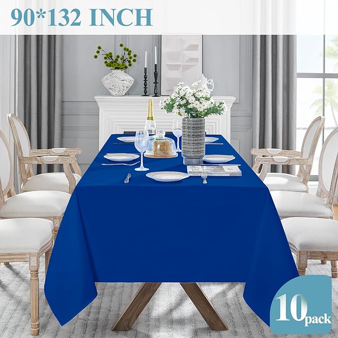 VidaFete Tablecloth 10 Pack 90*132inch Rectangle Table Cloth Polyester, Stain Wrinkle Resistant Polyester Dining Table Cover for Kitchen Dinning Party Wedding Rectangular Buffet Decoration(Royal Blue)