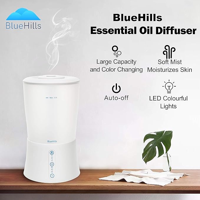 BlueHills Premium Set of Two Large 2000 ML and 2300 ML XL Essential Oil Diffusers Humidifiers Combo for Large Room Home with Décor LED Lights Great Gift – Value Pack of White.