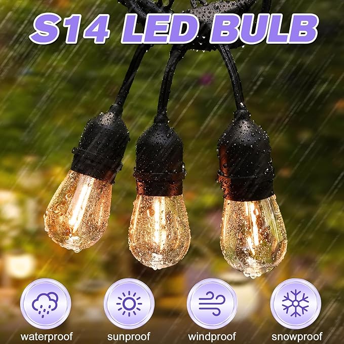 64 Pack Shatterproof S14 LED Replacement Bulbs for Outdoor String Lights, 1W Equivalent to 11W Incandescent Bulb, Warm White 2200K, Dimmable, E26 Base