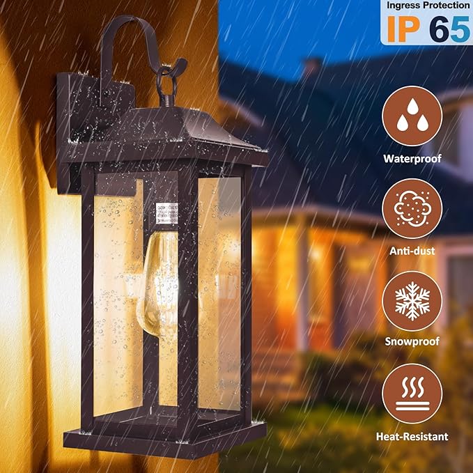 Large Bronze Outdoor Wall Light 17 Inch, Vintage Exterior Light Fixture with IP65 Waterproof Clear Glass, Farmhouse Outside Wall Sconce Porch Light for Front Door Backyard, Oil Rubbed