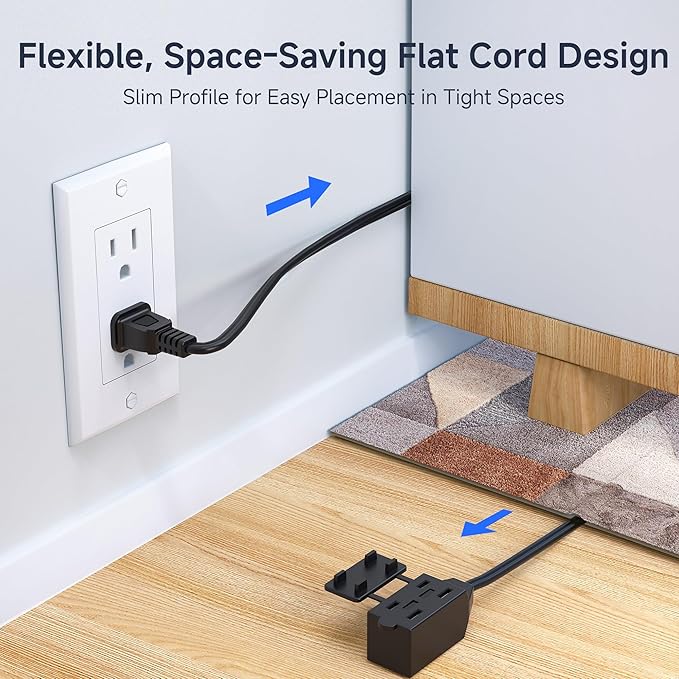 [UL Listed] Cable Matters 2-Pack 16 AWG 2 Prong Long Extension Cord 15 ft, 13A 3-Outlet Extension Cords with Tamper Guard, 13 Amp, 1625 Watts, Black