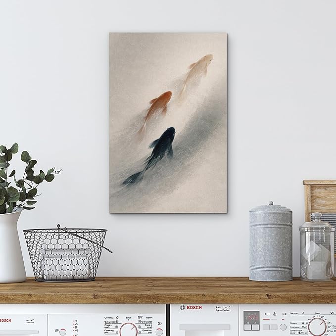 wall26 Canvas Print Wall Art Three Koi Fish Swimming in Misty Water Minimal Photography Realism Rustic Colorful Multicolor for Living Room, Bedroom, Bathroom - 32"x48"