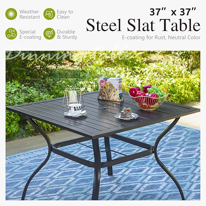 Sophia & William Swivel Patio Dining Set for 4 | 10ft Patio Umbrella Navy Blue | Removable Seat Cushions | Black 37" Patio Dining Table